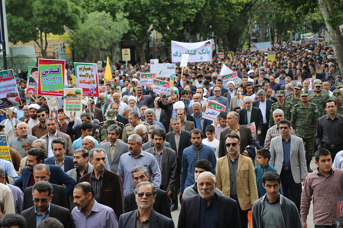 حضور مسئولان و کارکنان و دانشجویان دانشگاه علوم پزشکی خراسان شمالی در راهپیمایی روز جهانی قدس