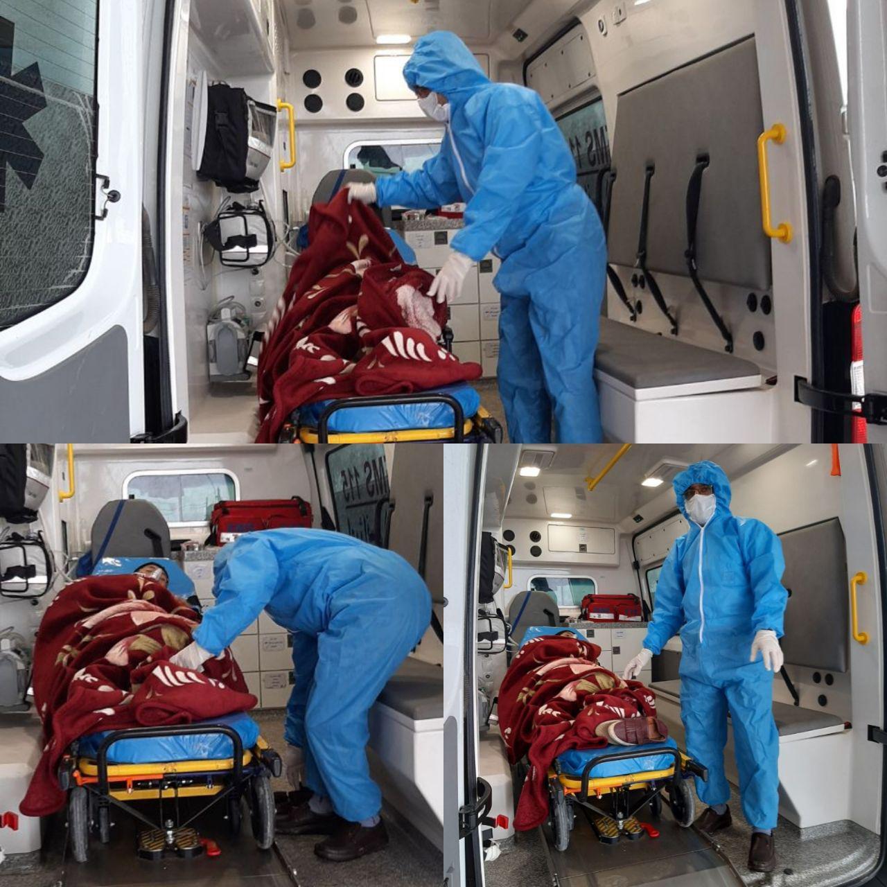 انتقال بیمار مشکوک به کرونا  به بیمارستان امام حسن (ع)توسط پرسنل پايگاه اورژانس 115 شهری آشخانه